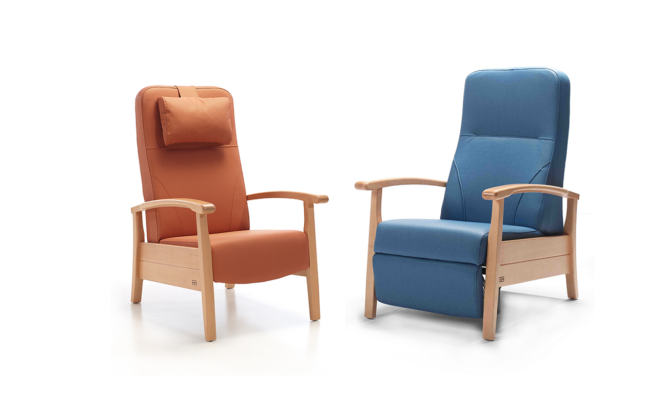 sillón de descanso geriatríco modelo bahía relax naranja y azul