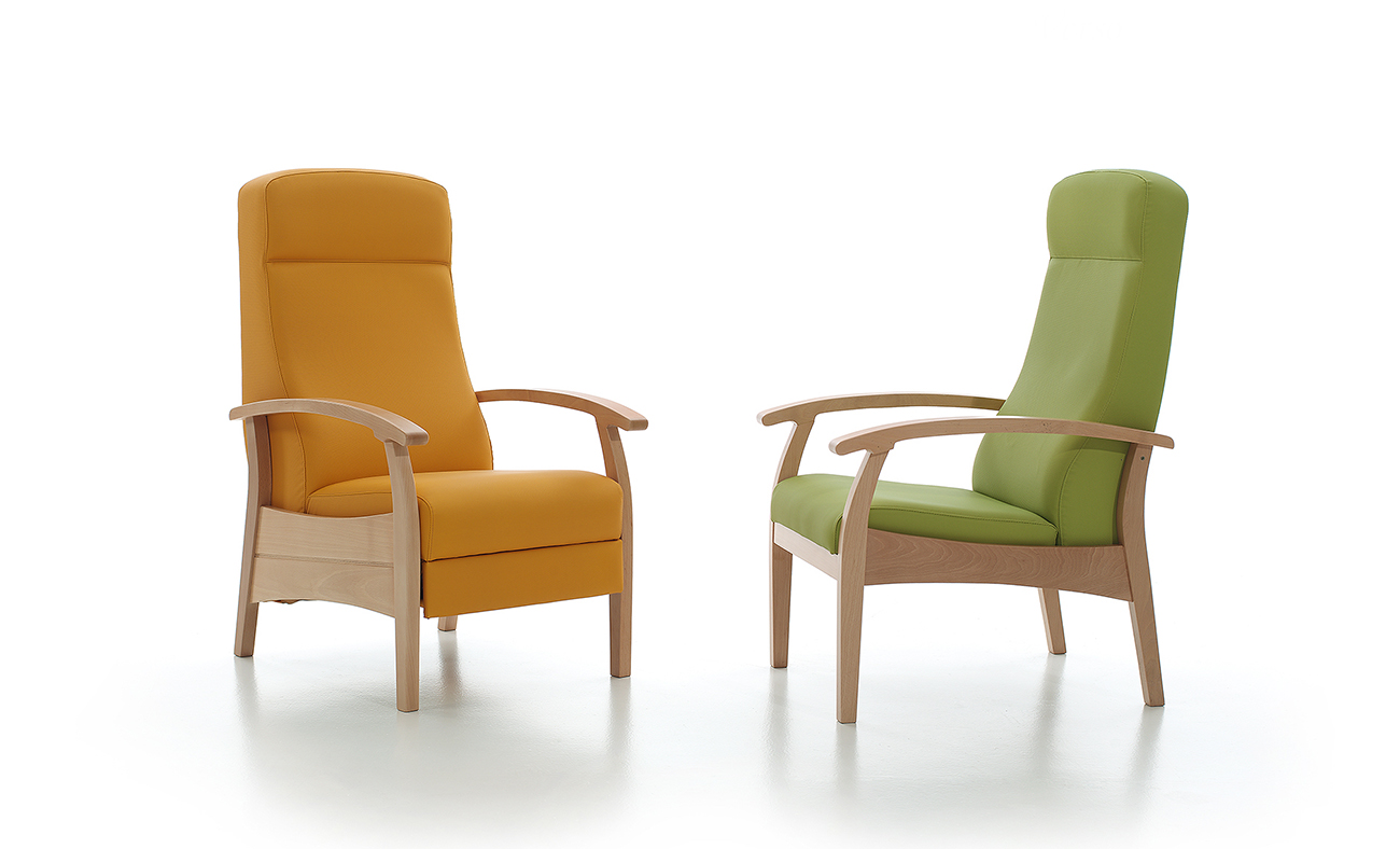 sillón de descanso geriatríco modelo verso fijo amarillo y verde